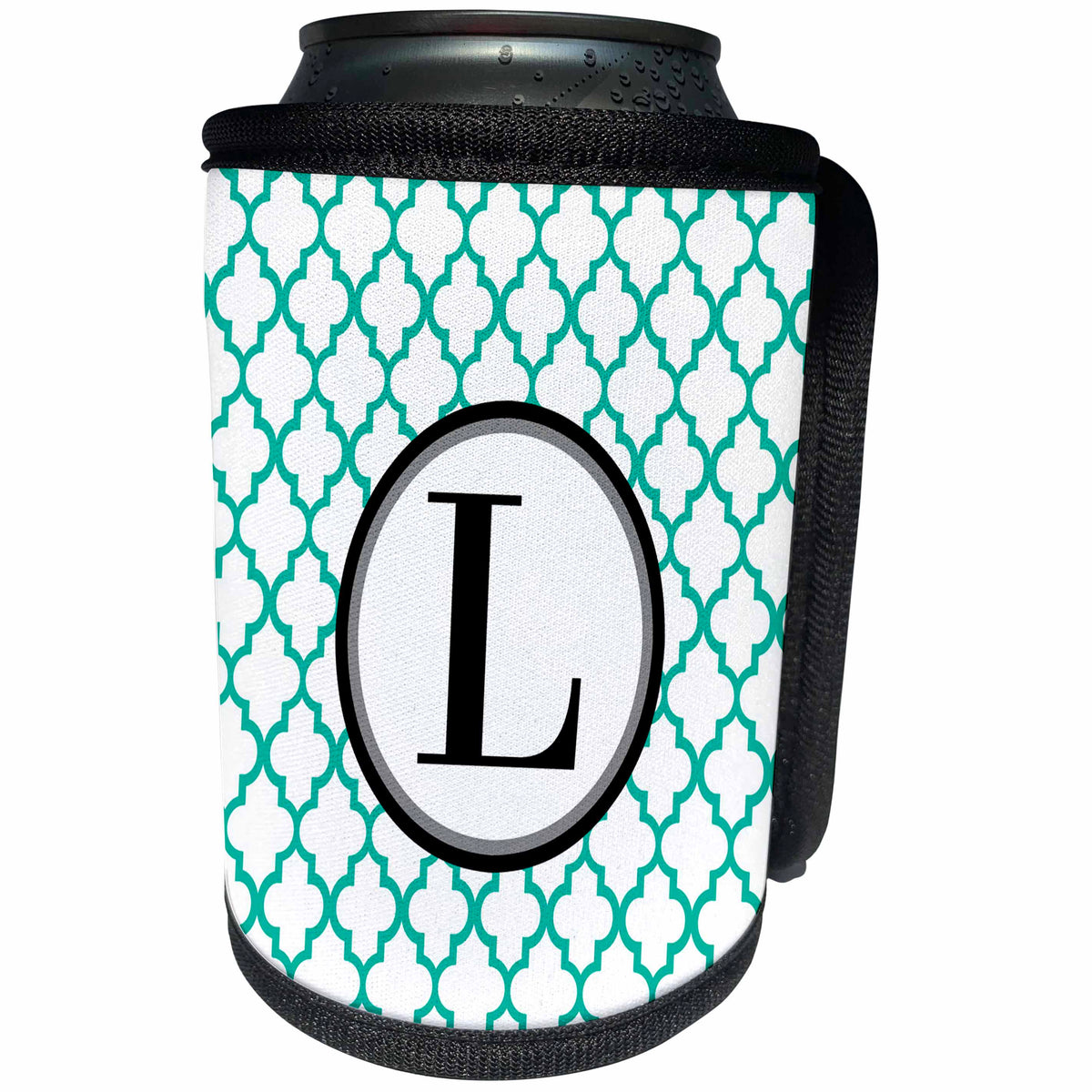 3dRose BrooklynMeme Designs - Mint green pattern monogram initial L - Can Cooler Bottle Wrap (cc_252259)