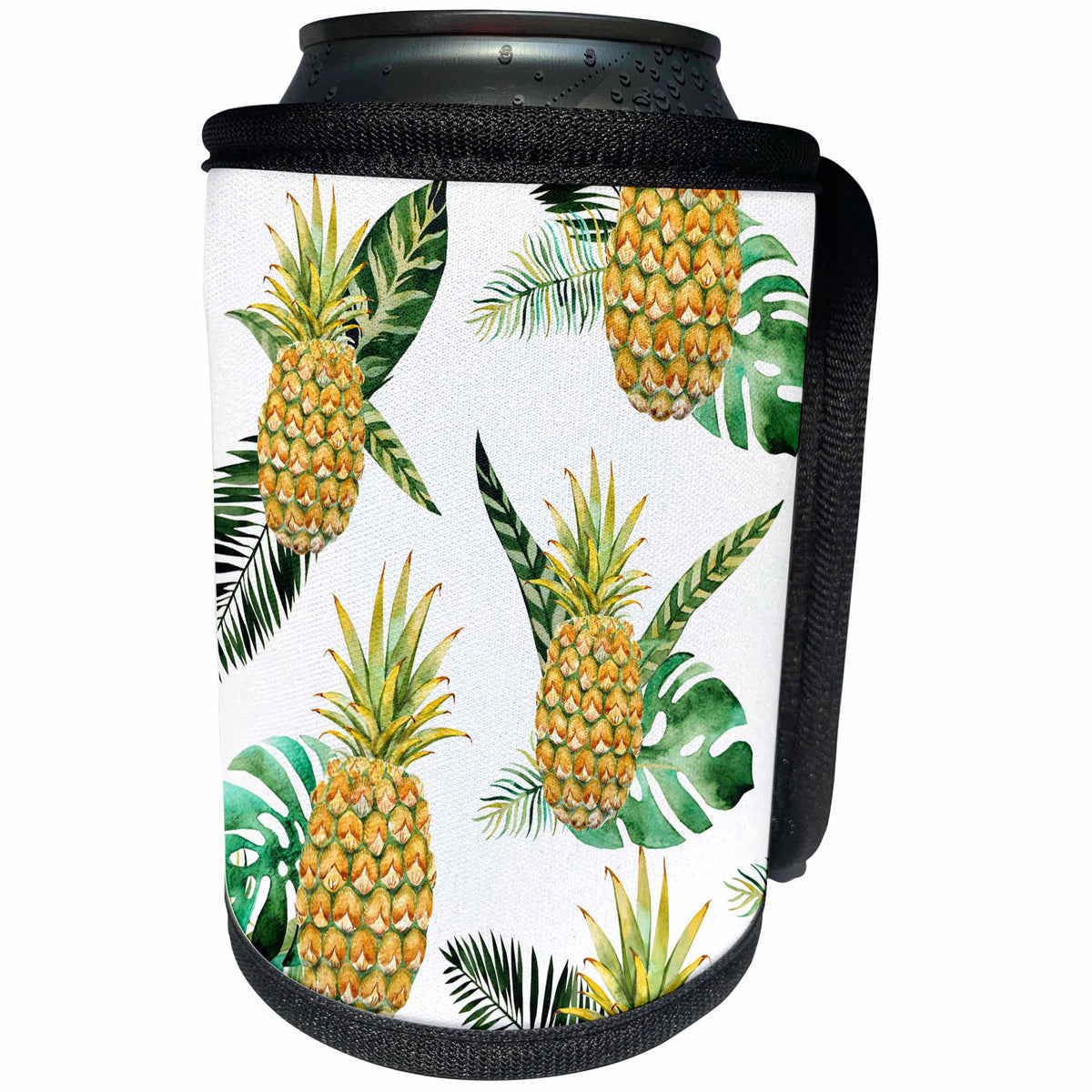 3dRose Anne Marie Baugh - Patterns - Pineapple and Tropical Leaves Pattern - Can Cooler Bottle Wrap (cc_255033)