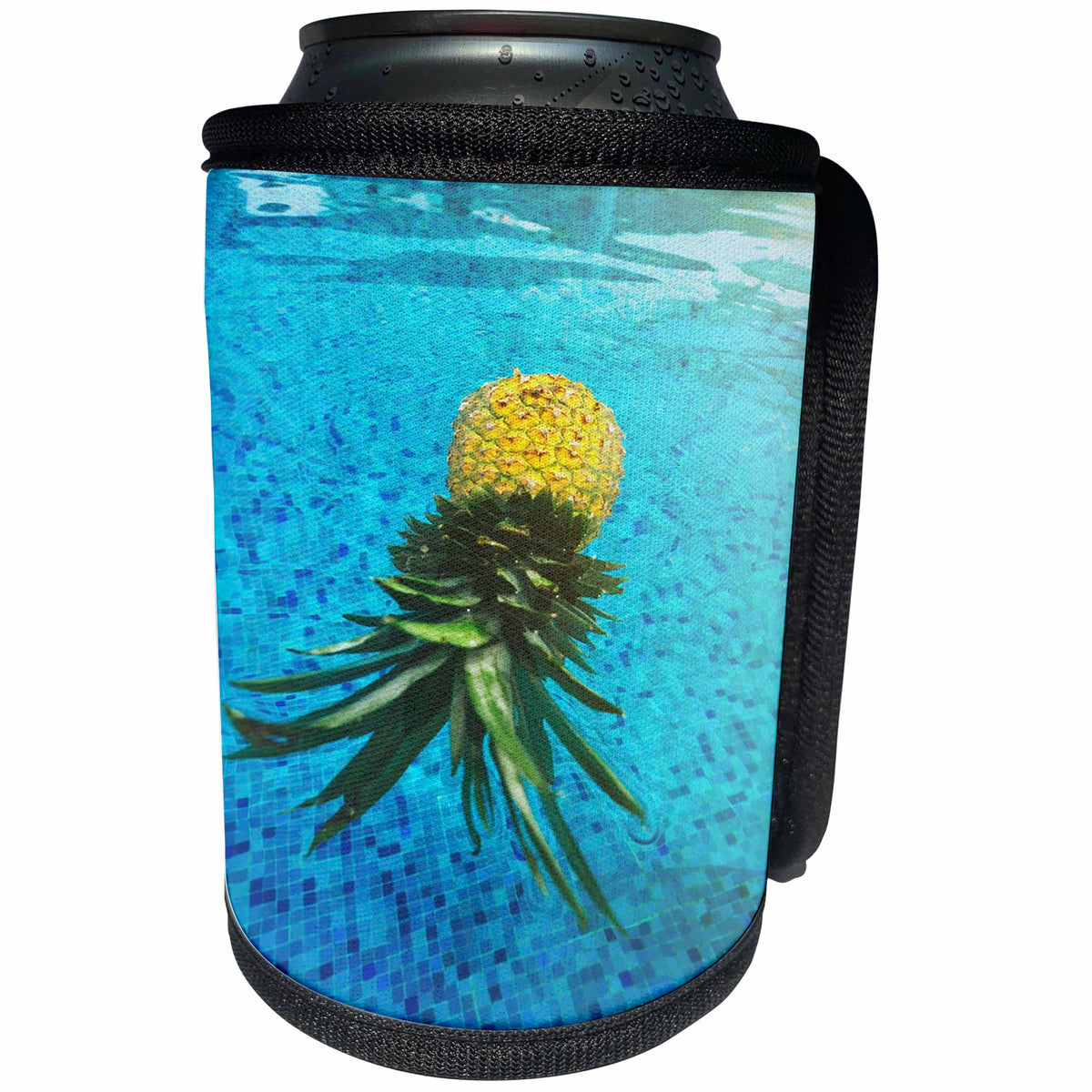 3dRose Décor II - Image of Pineapple Floating In Pool - Can Cooler Bottle Wrap (cc_256136)