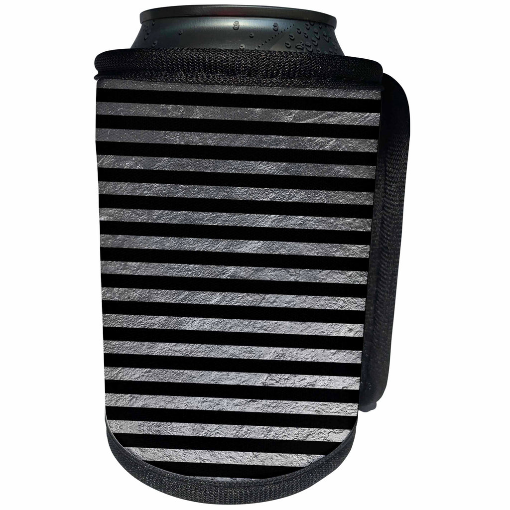 3dRose PS Chic - Silver Black Chic Stripes - Can Cooler Bottle Wrap (cc_265753)