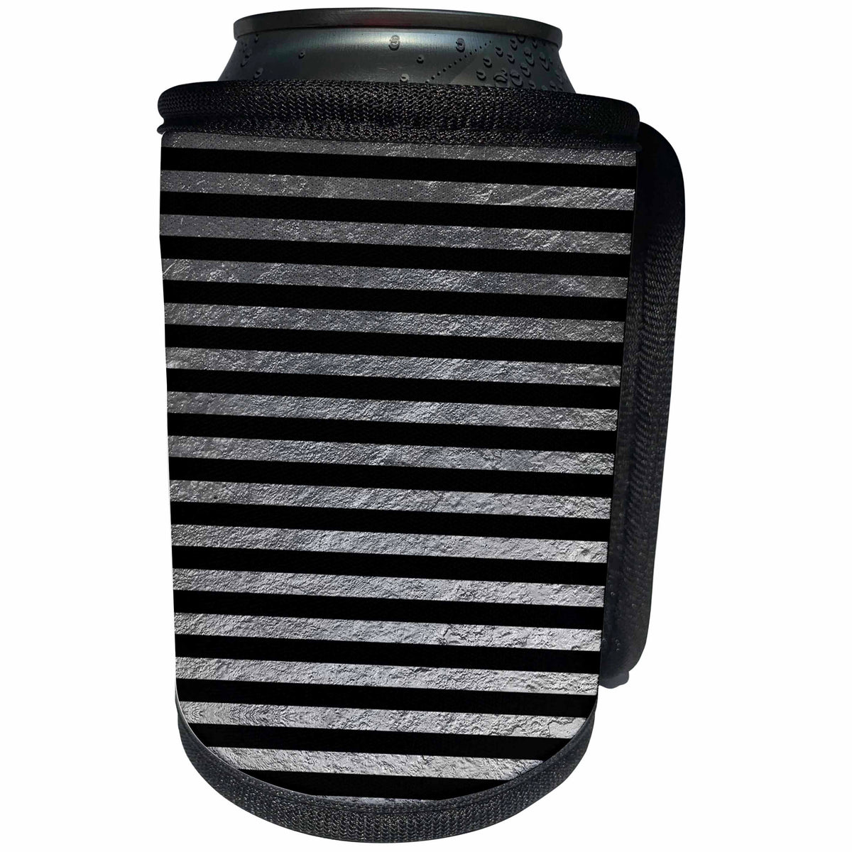 3dRose PS Chic - Silver Black Chic Stripes - Can Cooler Bottle Wrap (cc_265753)