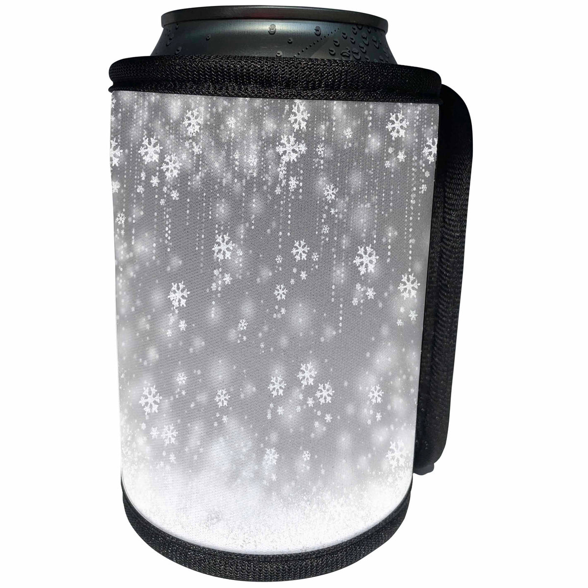 3dRose Anne Marie Baugh - Patterns - Pretty Falling Snowflakes On A Pretty Gray Background Pattern - Can Cooler Bottle Wrap (cc_267692)