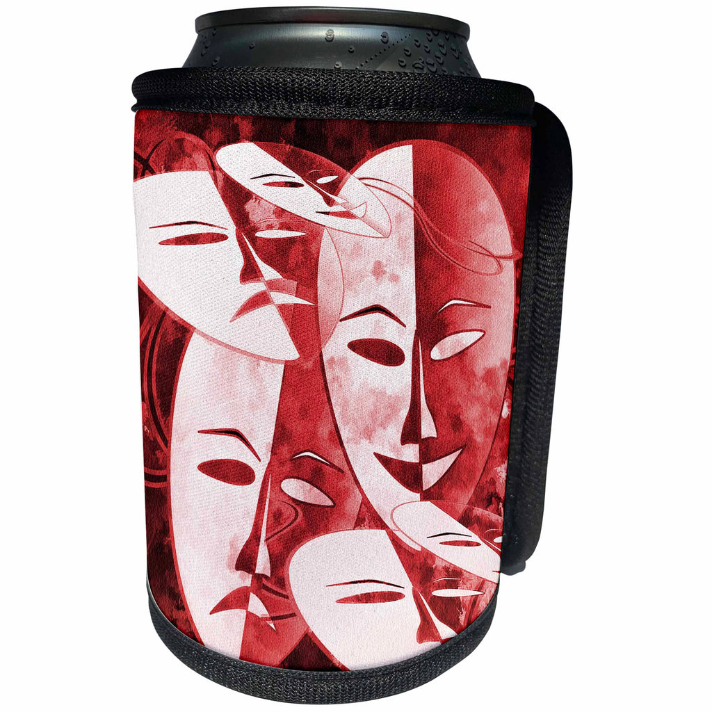 3dRose RinaPiro Patterns - Masks. Abstract. Burgundy. - Can Cooler Bottle Wrap (cc_268741)