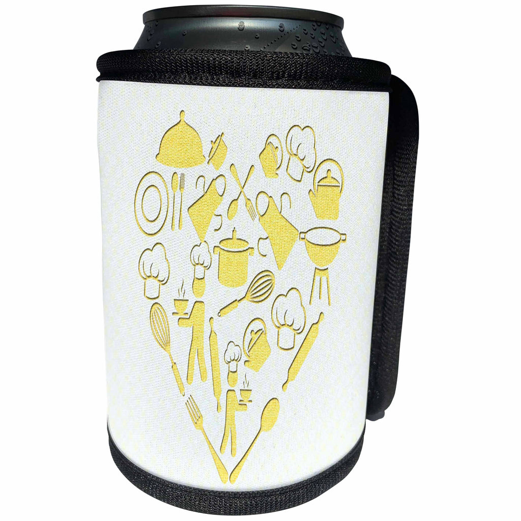 3dRose TDSwhite – Patterns Designs - Recipe Kitchen Utensils Yellow - Can Cooler Bottle Wrap (cc_285207)