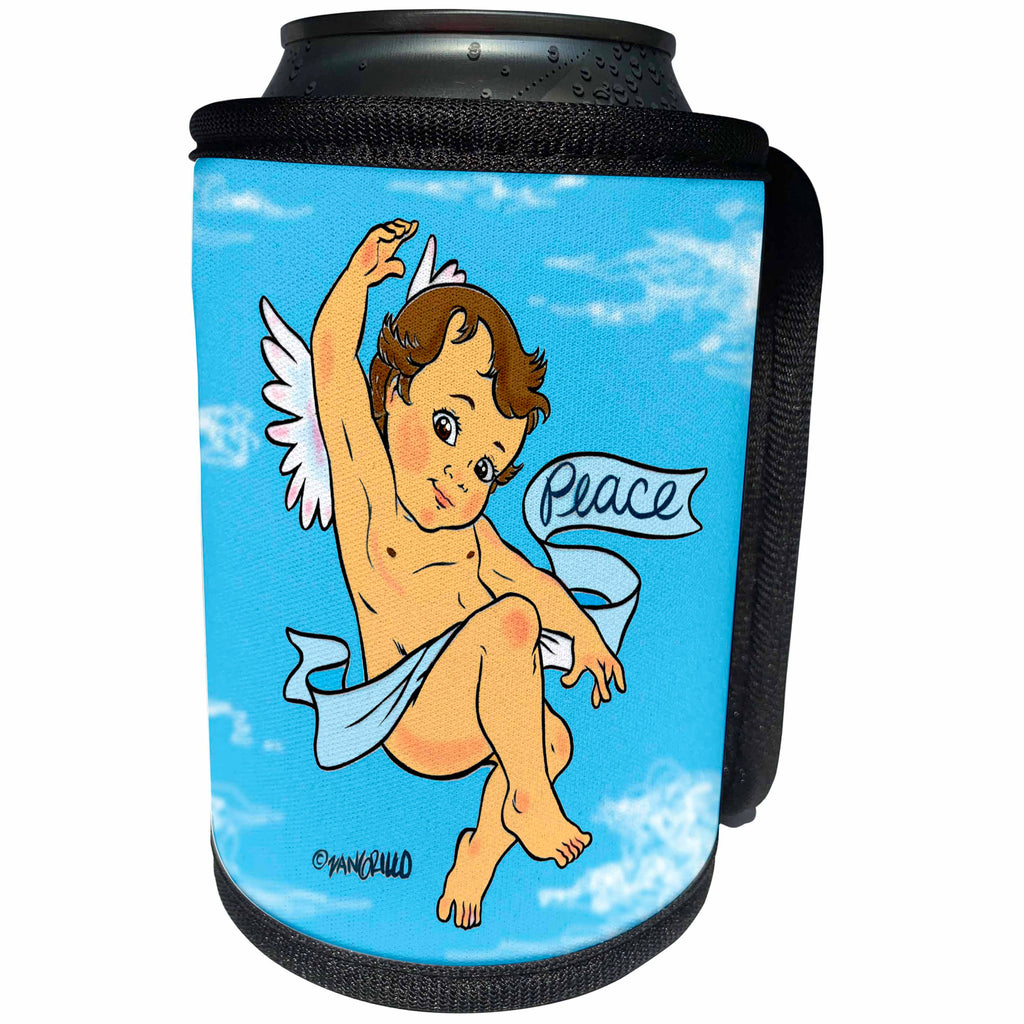3dRose Angels - Angel Peace Brunet - Can Cooler Bottle Wrap (cc_2878)