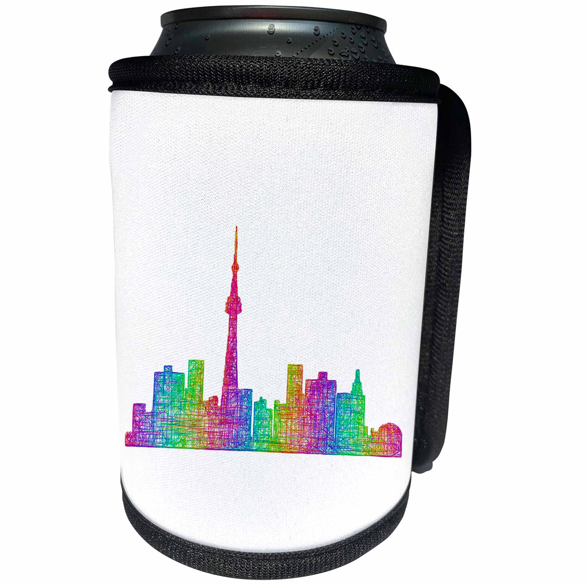 3dRose David Zydd - City Skylines - Toronto City Skyline - multicolor line art - Can Cooler Bottle Wrap (cc_289080)