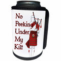 3dRose MacDonald Creative Studios – Celtic - Funny Scottish humor, No Peeking Under My Kilt, man playing bagpipes. - Can Cooler Bottle Wrap (cc_295400)