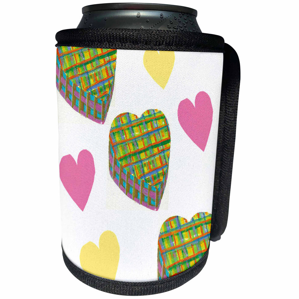 3dRose Florene Decorative - Plaid Hearts - Can Cooler Bottle Wrap (cc_29731)