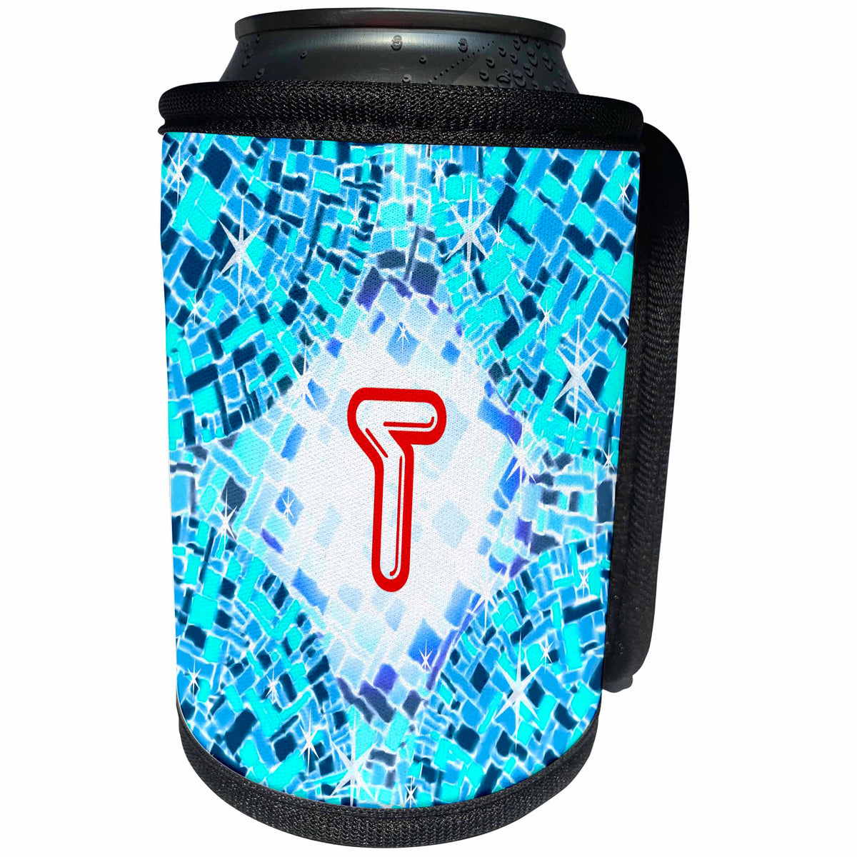 3dRose Russ Billington Monograms-Swimming Pool- Initial T - Initial T- Swimming Pool Reflections with Pool Float Initial in Red - Can Cooler Bottle Wrap (cc_300119)