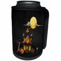 3dRose Beverly Turner Halloween Design - Haunted House, Frankenstein, Spooky Tree, Pumpkin, Big Moon, and Bats - Can Cooler Bottle Wrap (cc_302007)
