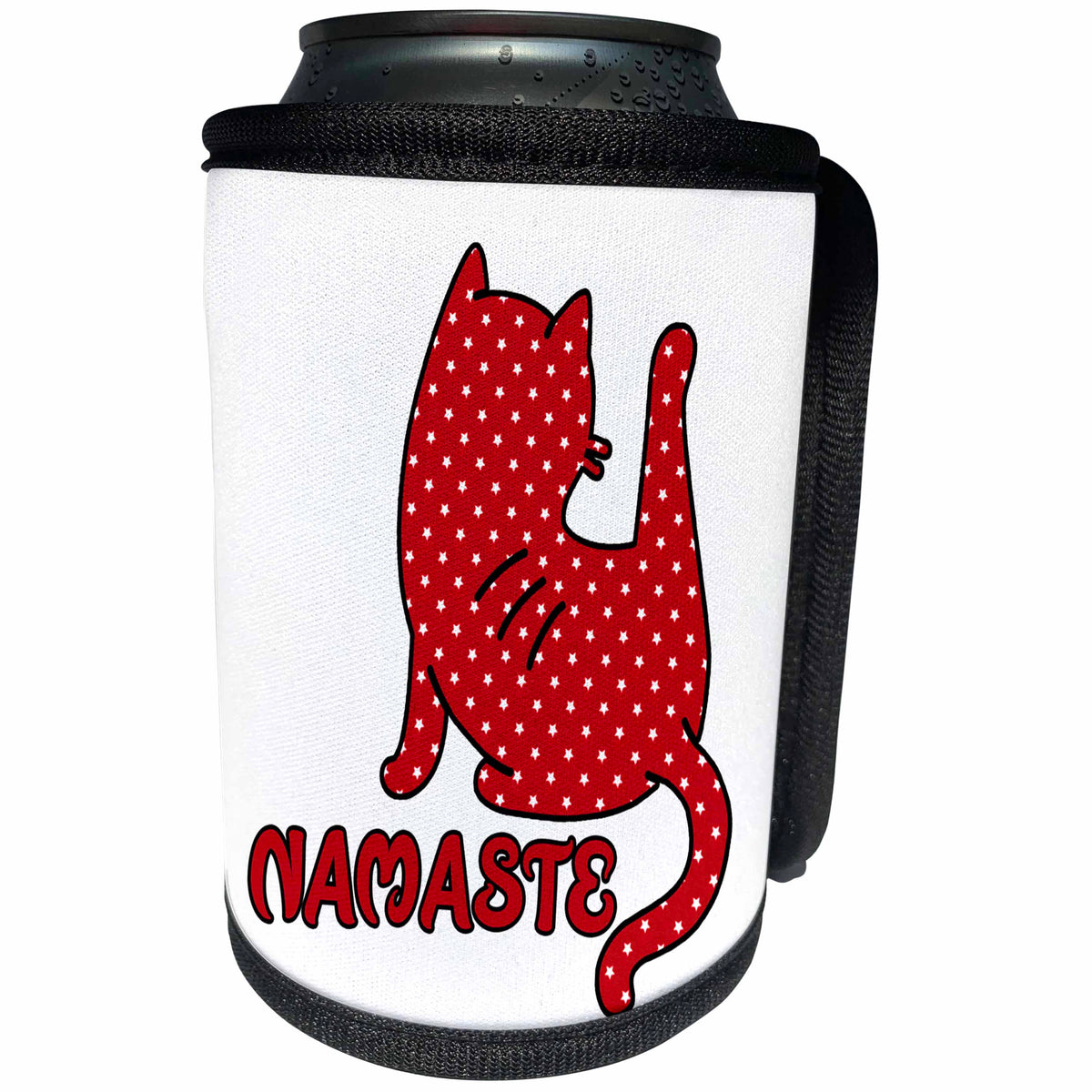 3dRose Doreen Erhardt Inspirational - Namaste Hindu Greeting with Red Patterned Yoga Cat - Can Cooler Bottle Wrap (cc_310205)