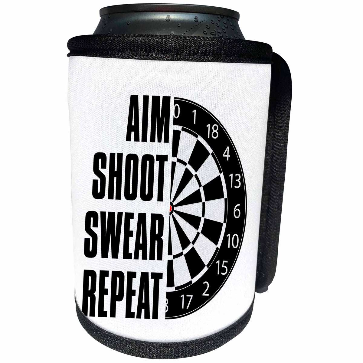 3dRose Darts - Aim. Shoot. Swear. Repeat. Funny Darting Design - Can Cooler Bottle Wrap (cc_312172)