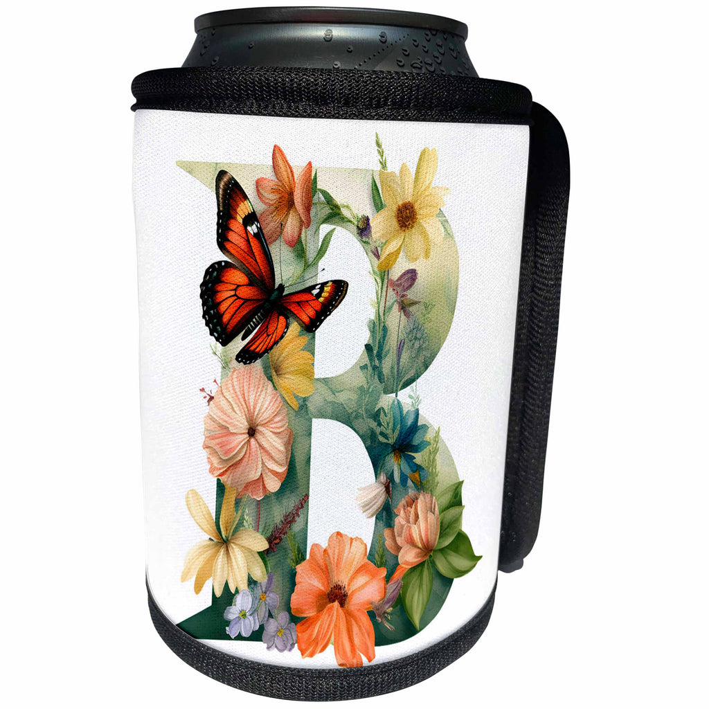 3dRose Pretty Floral Monogram Initial B - Can Cooler Bottle Wrap (cc-382424)