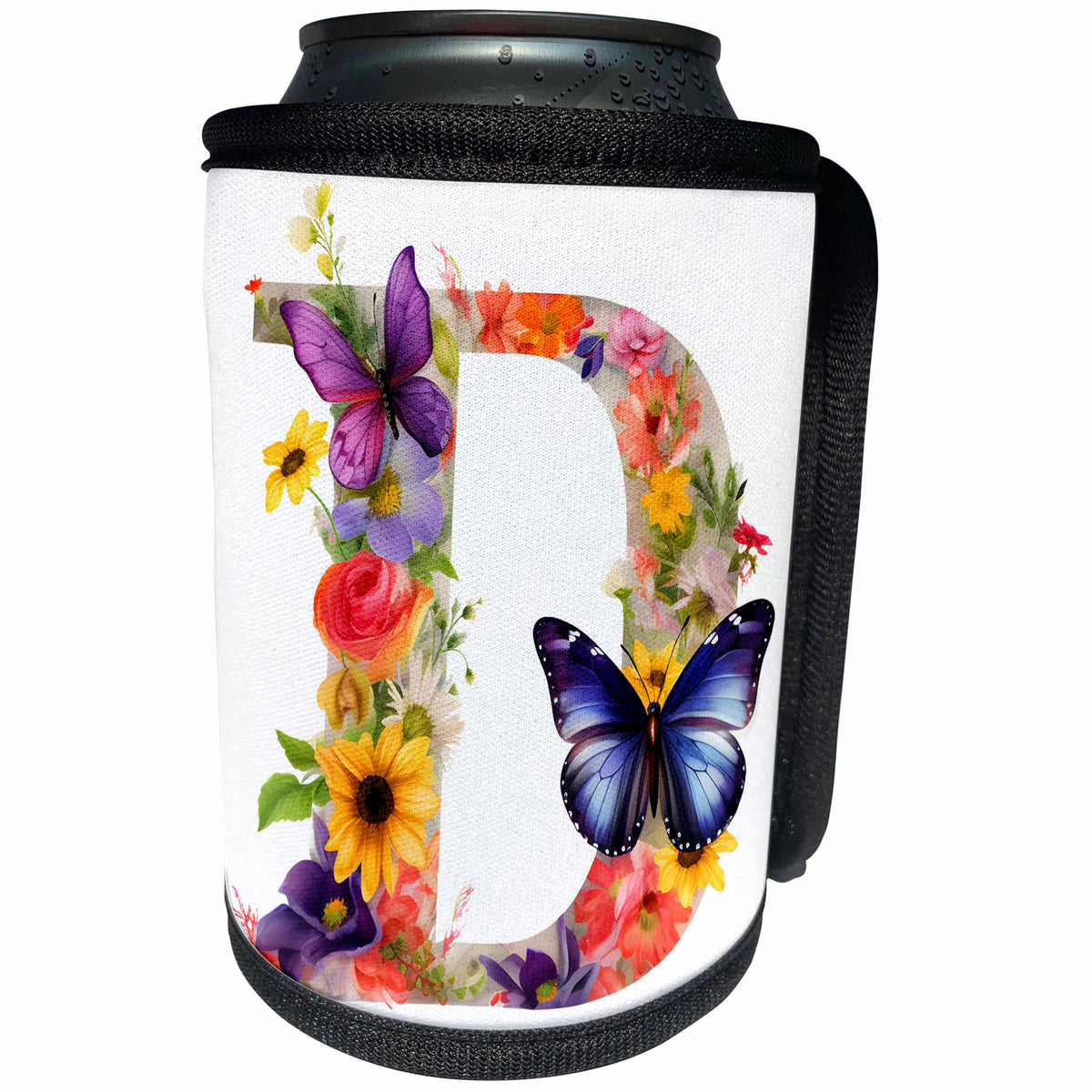 3dRose Pretty Floral Monogram Initial D - Can Cooler Bottle Wrap (cc-382426)