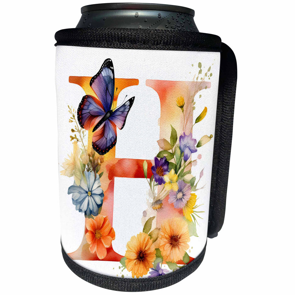 3dRose Pretty Floral Monogram Initial H - Can Cooler Bottle Wrap (cc-382429)