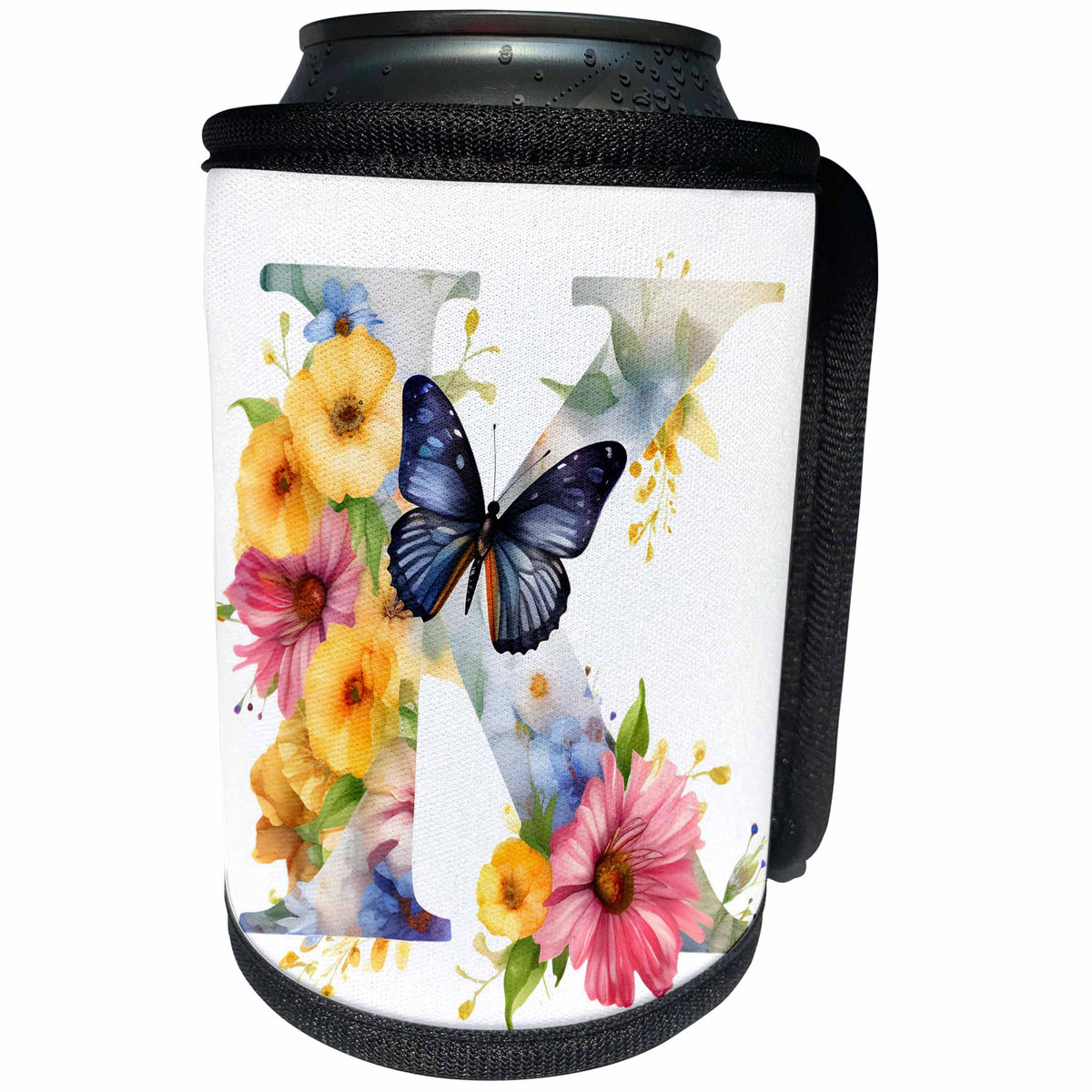 3dRose Pretty Floral Monogram Initial K - Can Cooler Bottle Wrap (cc-382431)