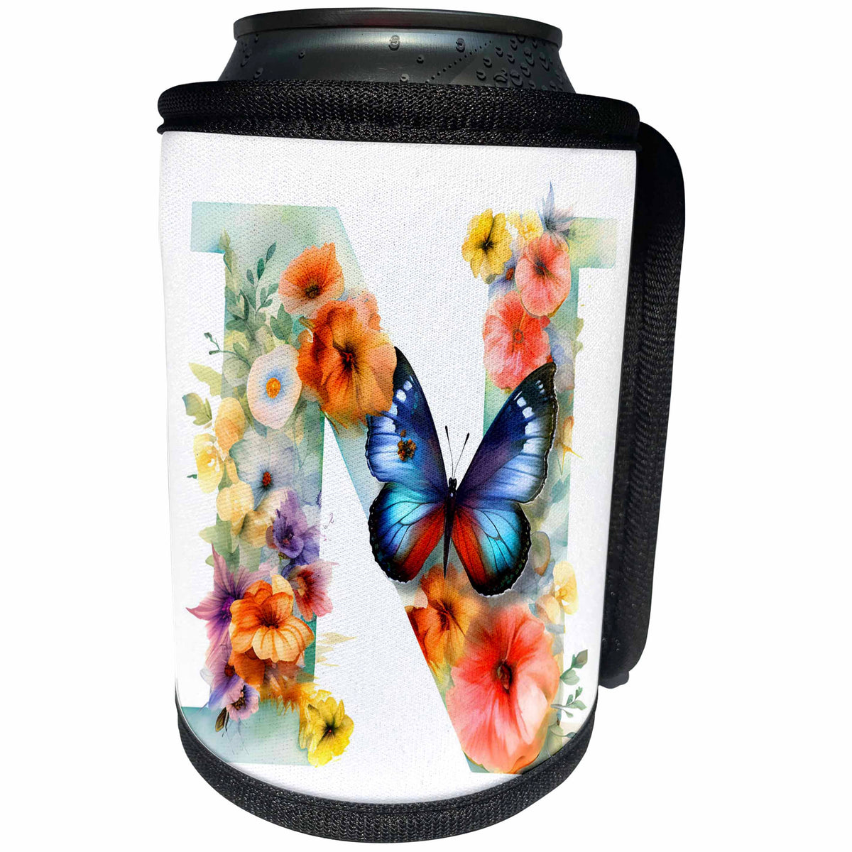 3dRose Pretty Floral Monogram Initial N - Can Cooler Bottle Wrap (cc-382434)