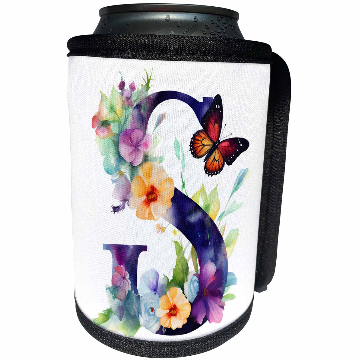 3dRose Pretty Floral Monogram Initial S - Can Cooler Bottle Wrap (cc-382437)