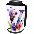 3dRose Pretty Floral Monogram Initial V - Can Cooler Bottle Wrap (cc-382439)