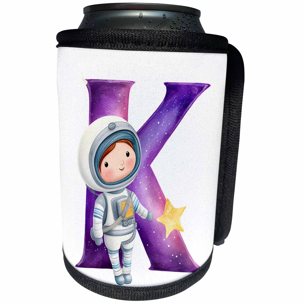 3dRose Cute Astronaut Monogram Initial K - Can Cooler Bottle Wrap (cc-382451)