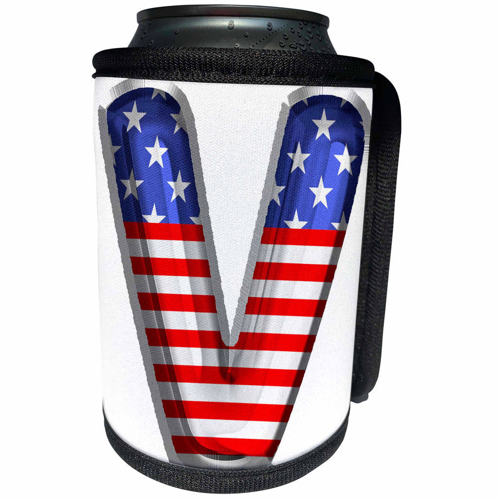 3dRose Stars and Stripes Monogram Initial V - Can Cooler Bottle Wrap (cc-382499)