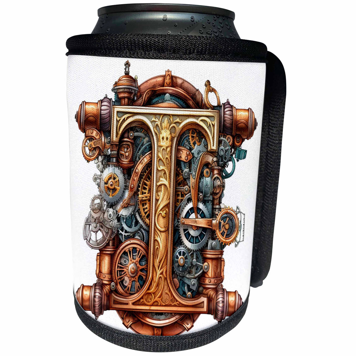 3dRose Steampunk Monogram Initial T - Can Cooler Bottle Wrap (cc-382518)
