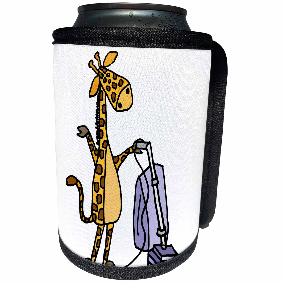 3dRose Cute funny Giraffe Using Vacuum Cleaner Cartoon - Can Cooler Bottle Wrap (cc-382632)