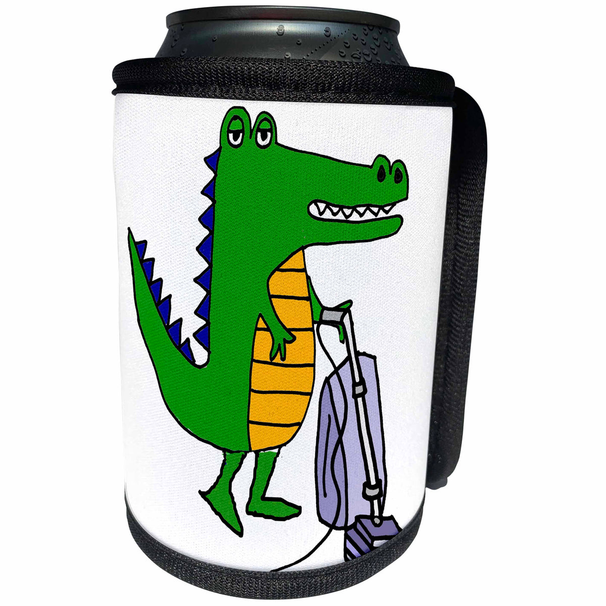 3dRose Cute funny Alligator Using Vacuum Cleaner Cartoon - Can Cooler Bottle Wrap (cc-382643)
