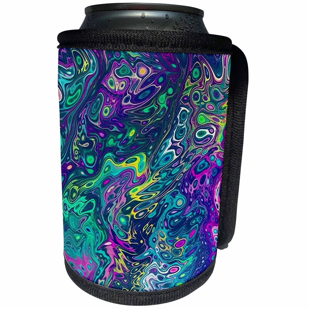 3dRose Purple, Yellow, Teal, Blue Psychedelic Abstract - Can Cooler Bottle Wrap (cc-382759)