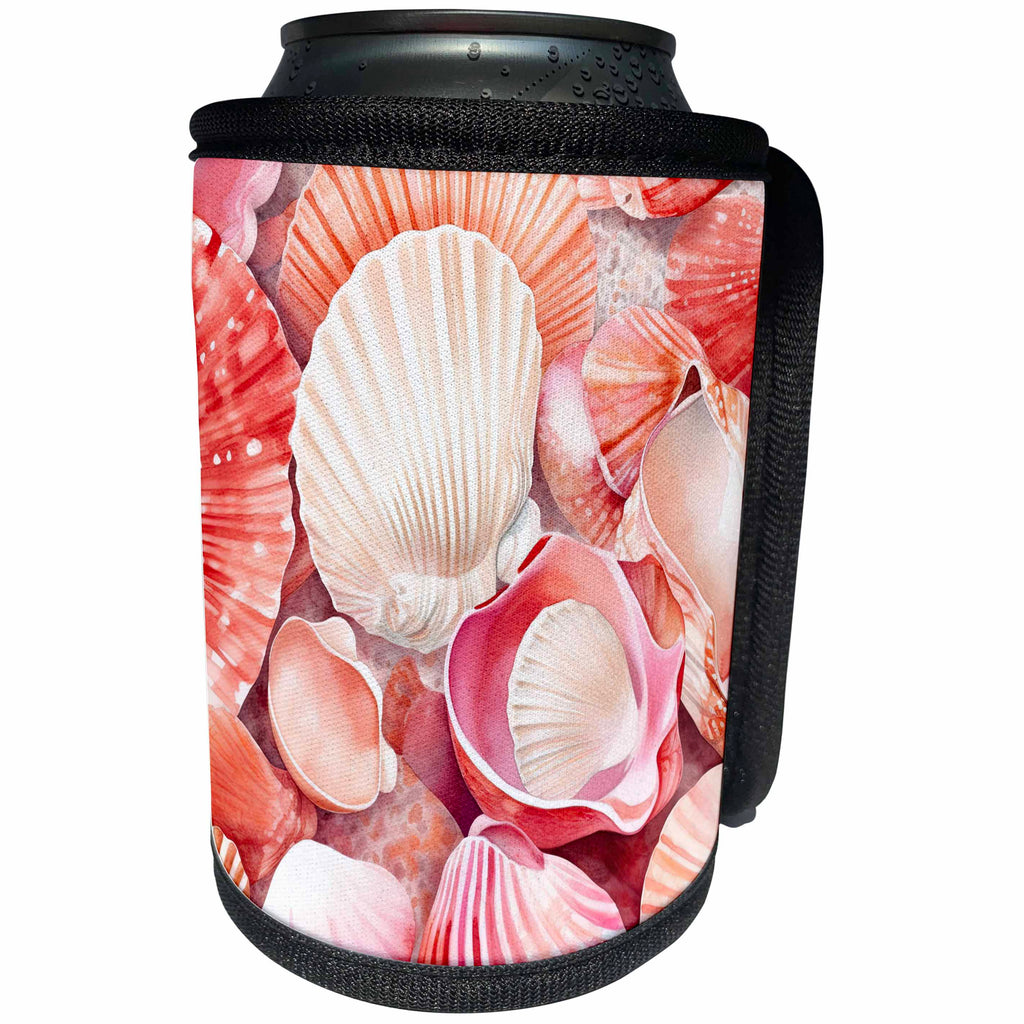 3dRose Pretty Peach, Pink, and Ivory Seashells Background - Can Cooler Bottle Wrap (cc-382800)