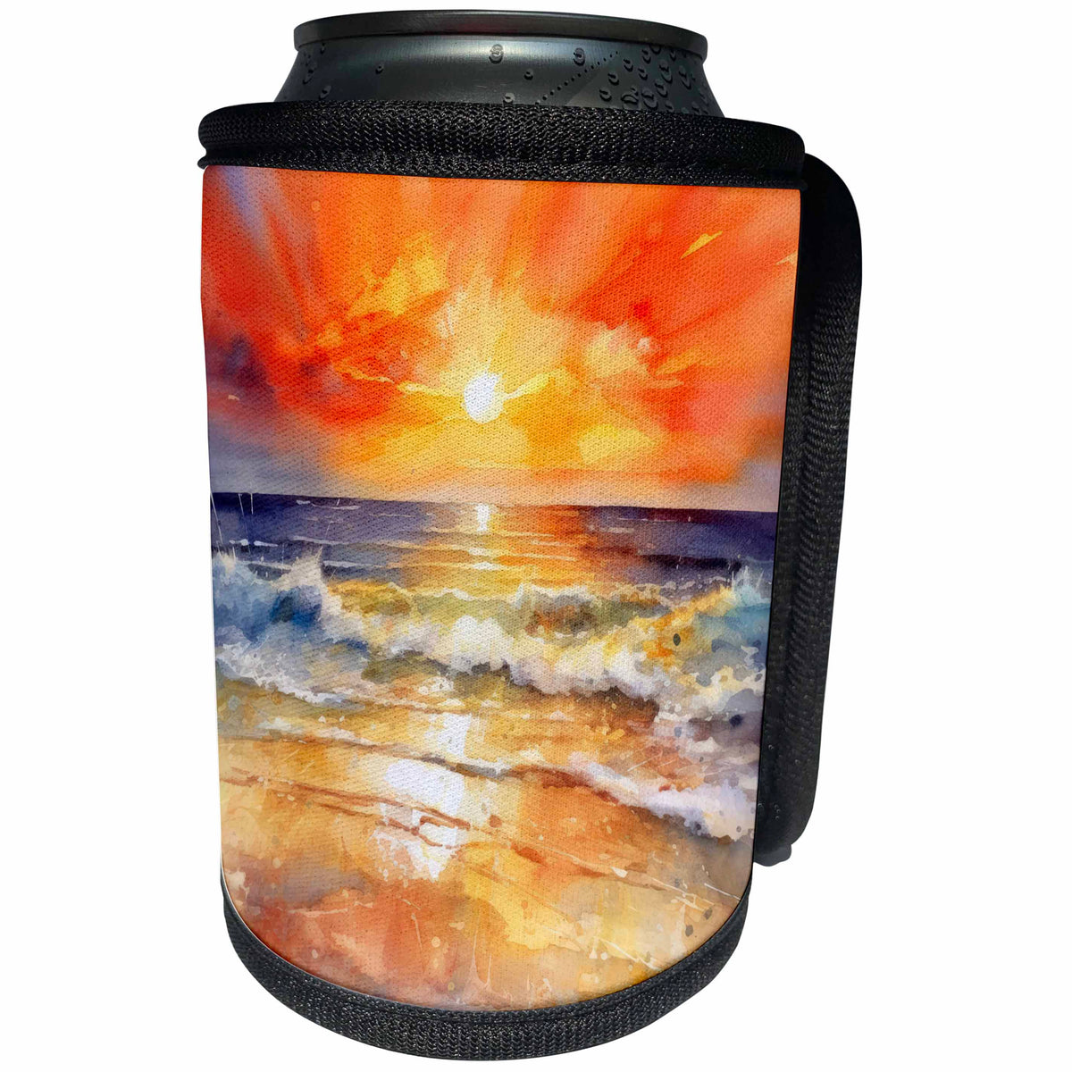 3dRose Dramatic Orange Sunset Beach Scene - Can Cooler Bottle Wrap (cc-382805)