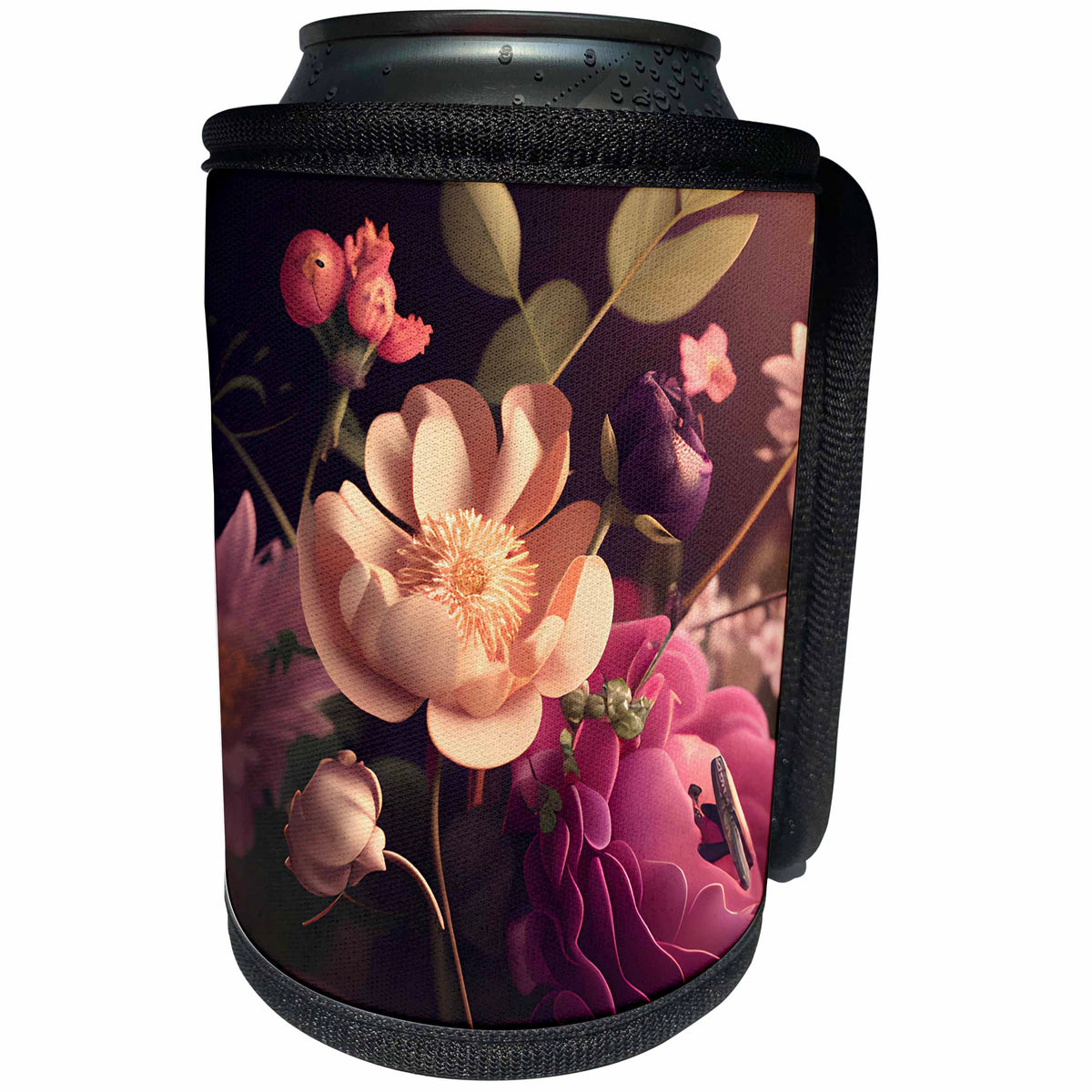 3dRose Modern Peach and Pink Flower Background - Can Cooler Bottle Wrap (cc-382816)