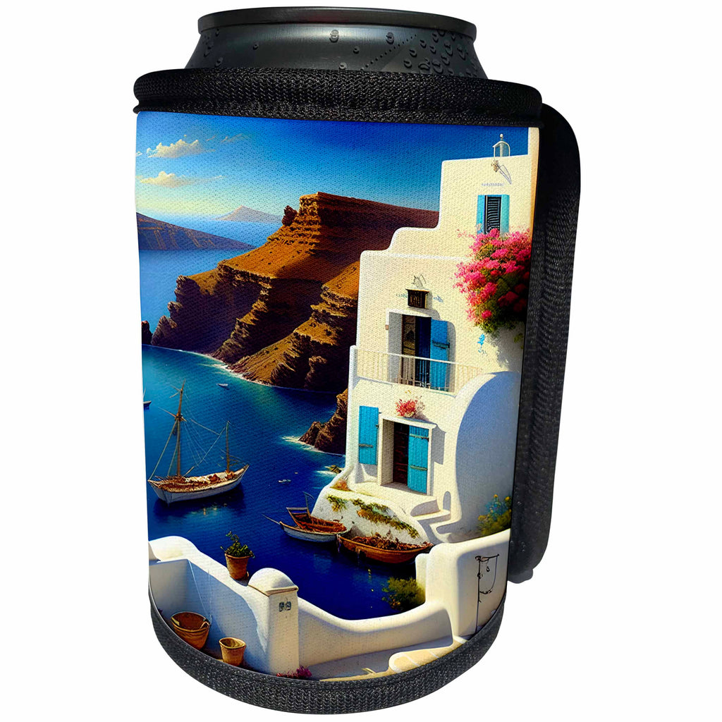 3dRose Greece On Beach Background Scene - Can Cooler Bottle Wrap (cc-382819)