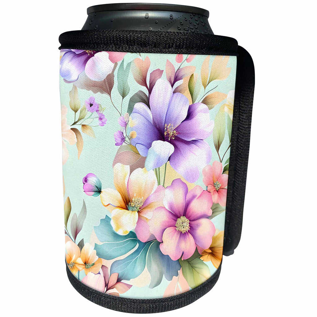 3dRose Pretty Pastel Floral Background - Can Cooler Bottle Wrap (cc-382822)