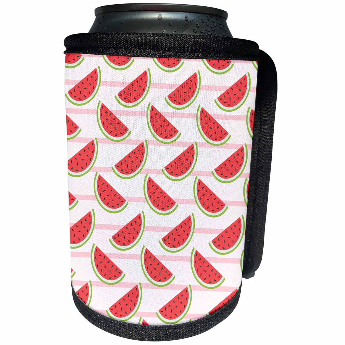 3dRose Cute Watermelon Slices On Stripes Background - Can Cooler Bottle Wrap (cc-382827)