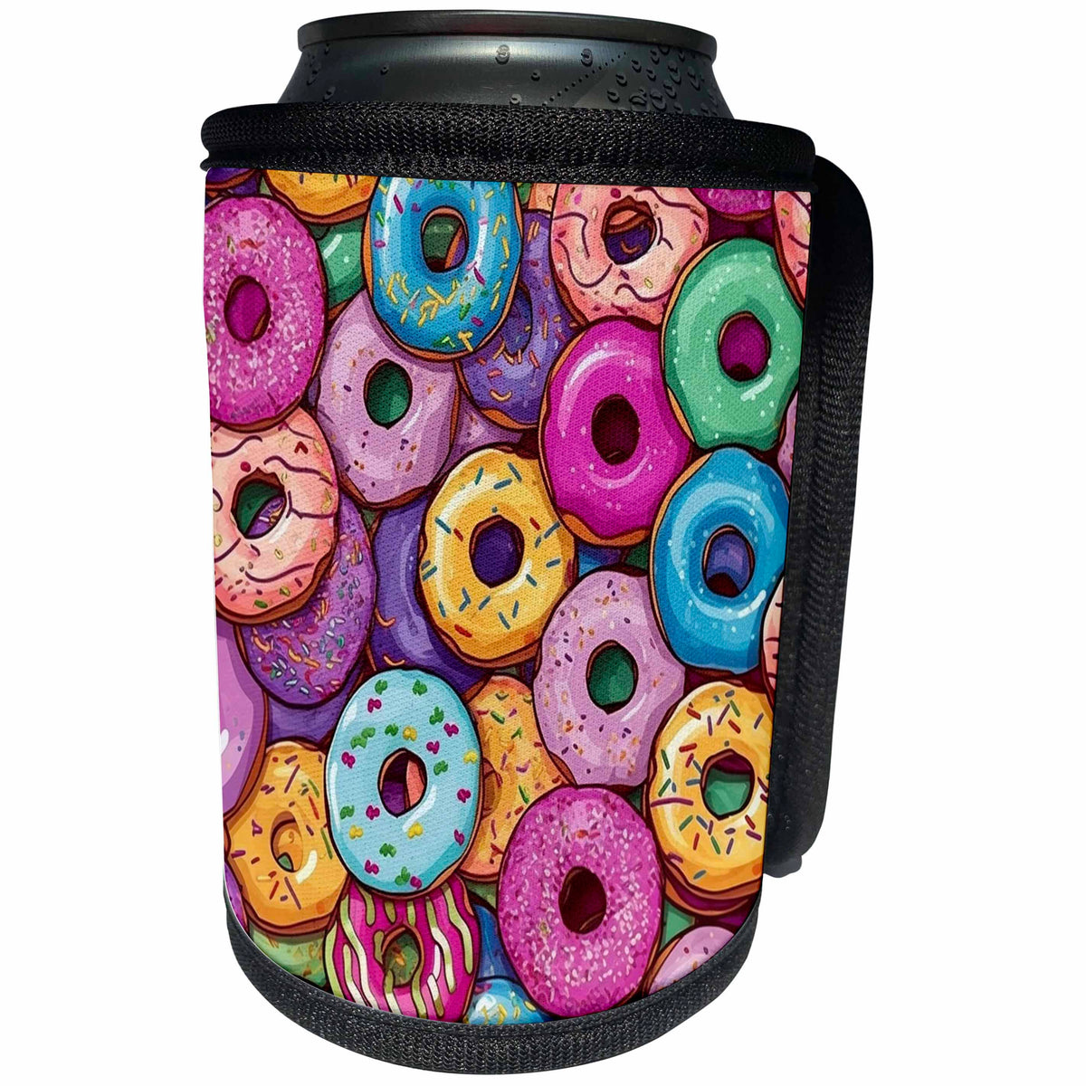 3dRose Colorful Donut Background - Can Cooler Bottle Wrap (cc-382849)