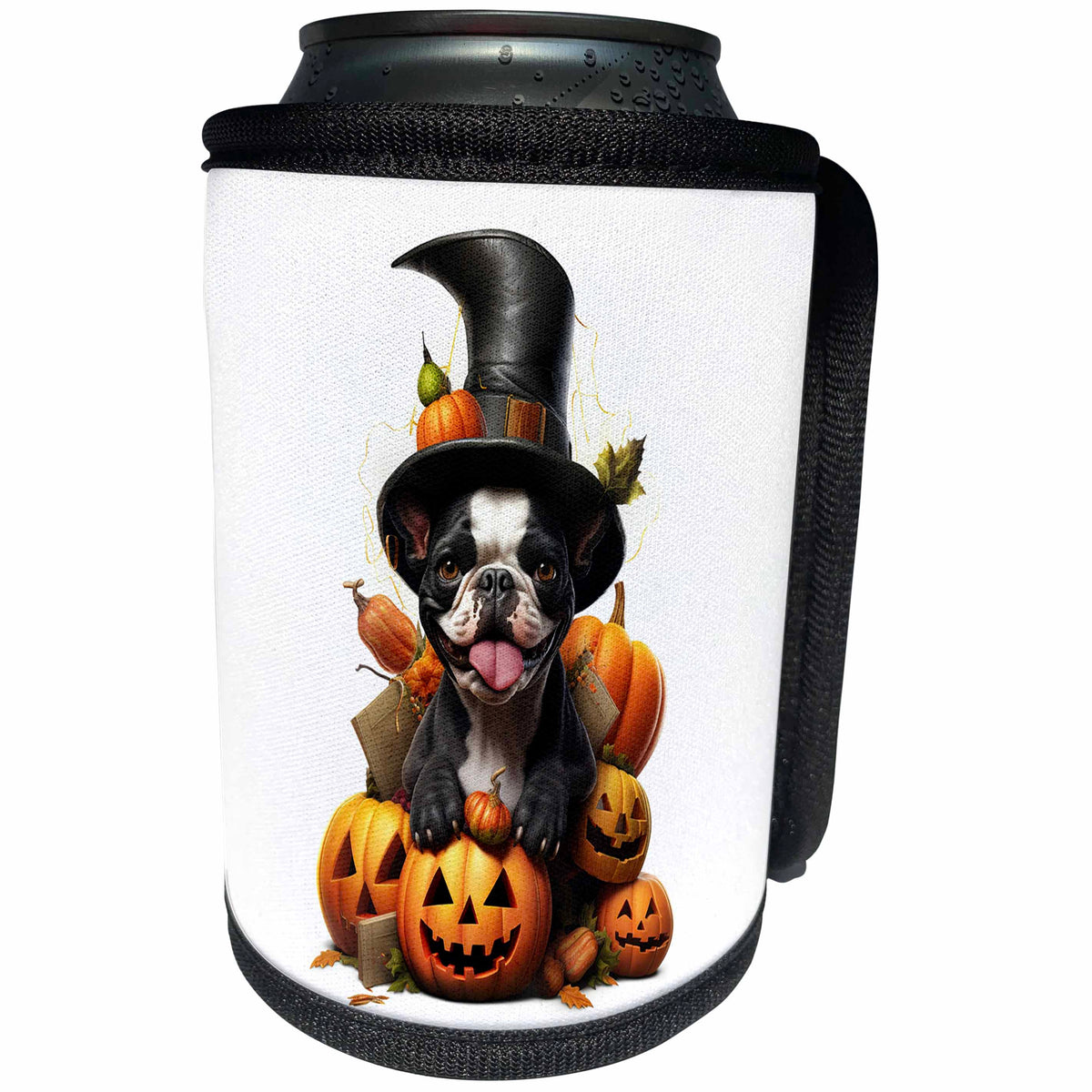 3dRose Halloween Boston Terrier dressed as a magic wizard - Can Cooler Bottle Wrap (cc-382925)