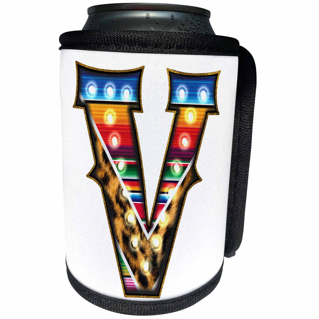 3dRose Colorful Image Of Marquee Lights Monogram V - Can Cooler Bottle Wrap (cc-383043)