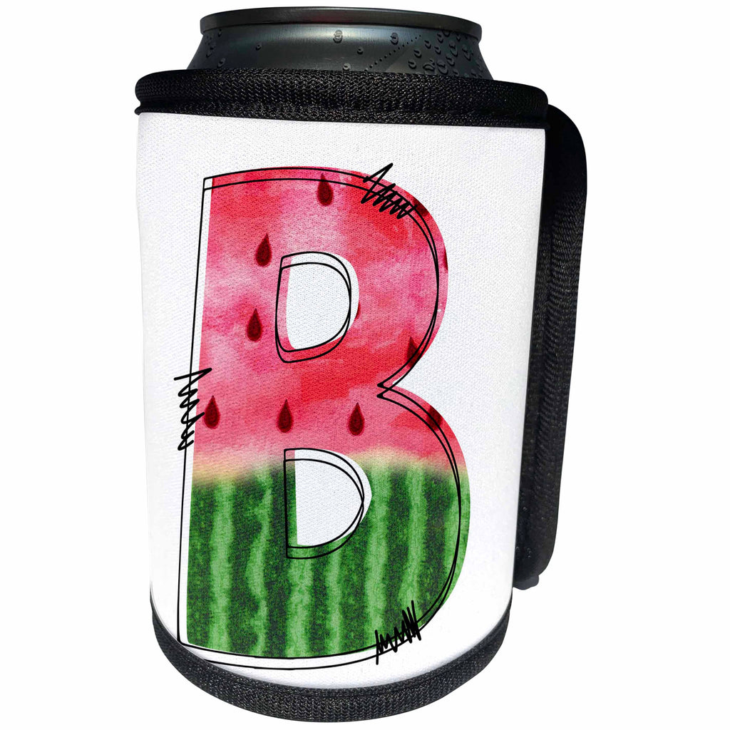 3dRose Cute Watermelon Monogram B - Can Cooler Bottle Wrap (cc-383088)