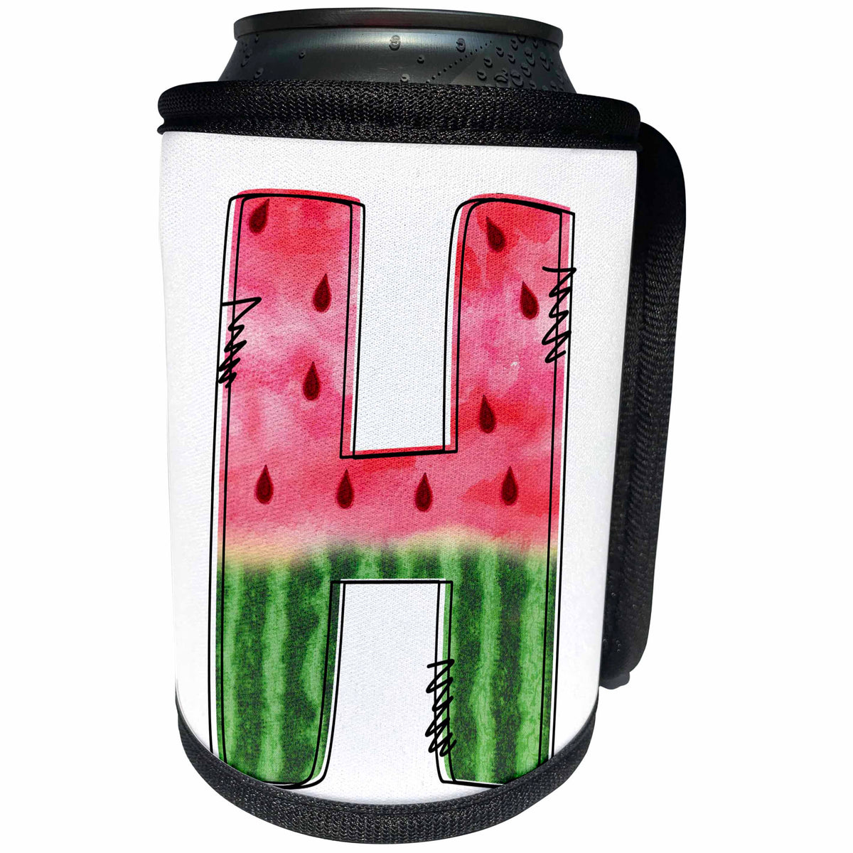 3dRose Cute Watermelon Monogram H - Can Cooler Bottle Wrap (cc-383093)