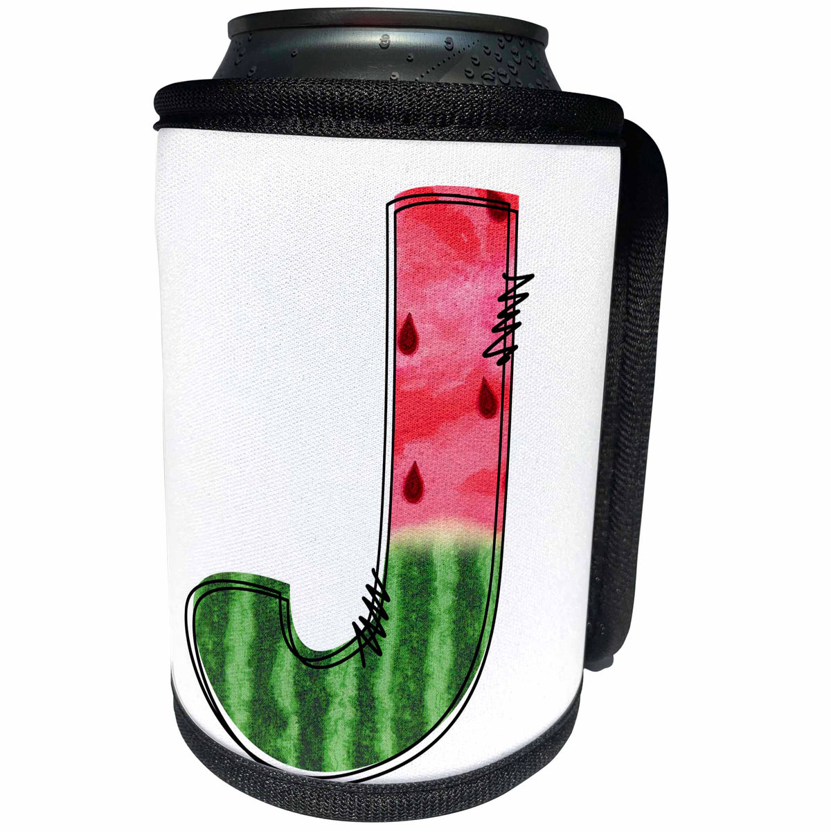 3dRose Cute Watermelon Monogram J - Can Cooler Bottle Wrap (cc-383094)