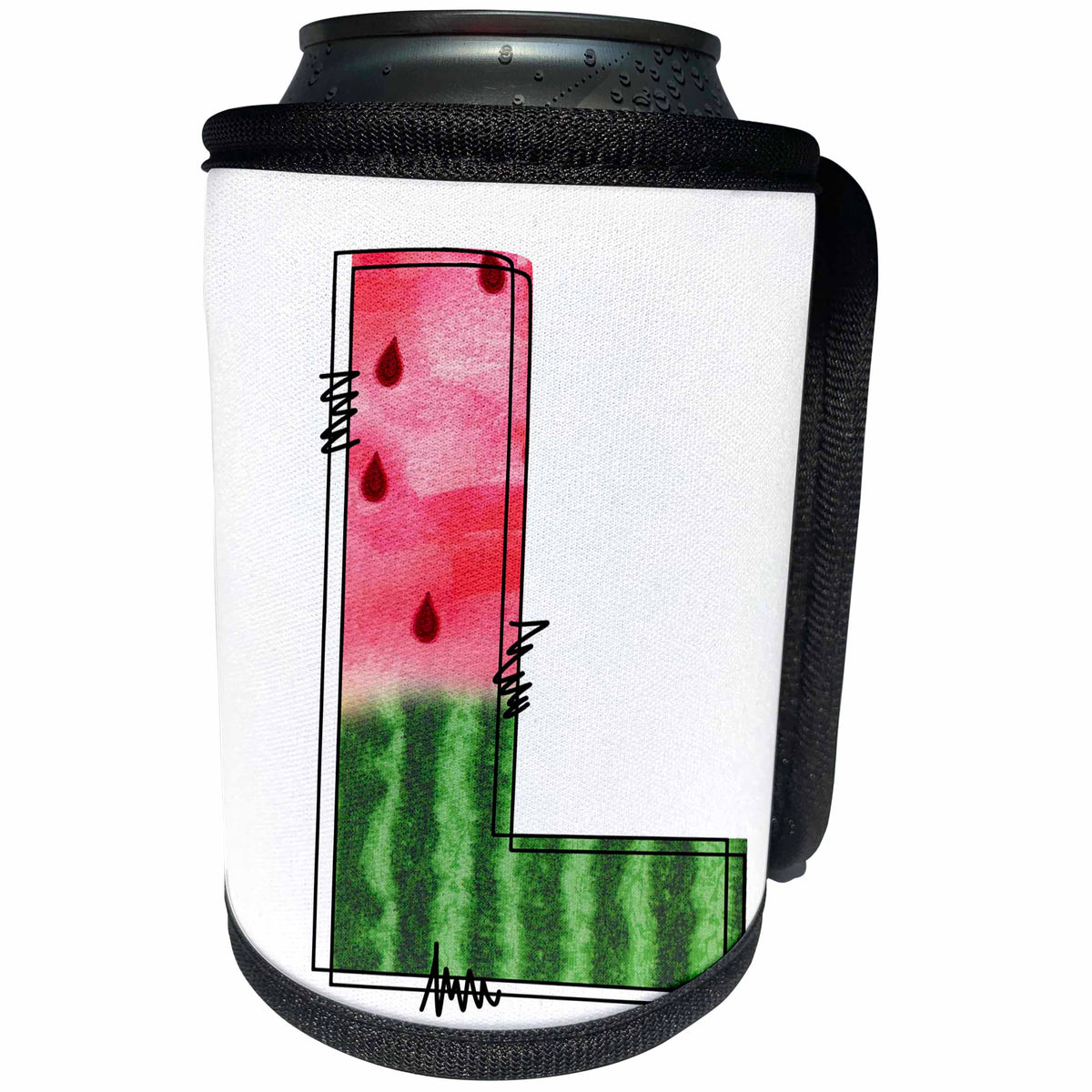 3dRose Cute Watermelon Monogram L - Can Cooler Bottle Wrap (cc-383096)