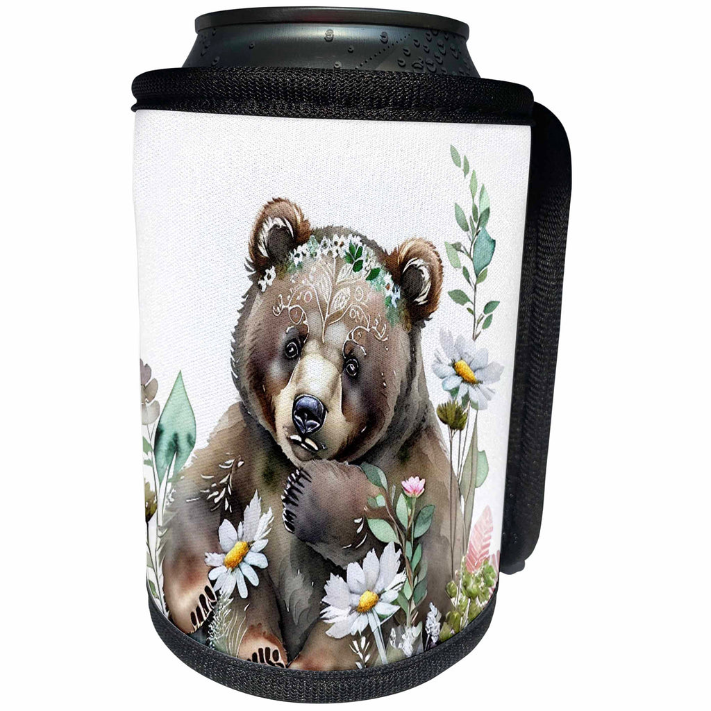 3dRose Cute Boho Ornamental Brown Bear Illustration - Can Cooler Bottle Wrap (cc-383238)