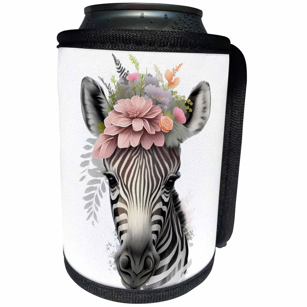 3dRose Floral Zebra Face Illustration - Can Cooler Bottle Wrap (cc-383239)