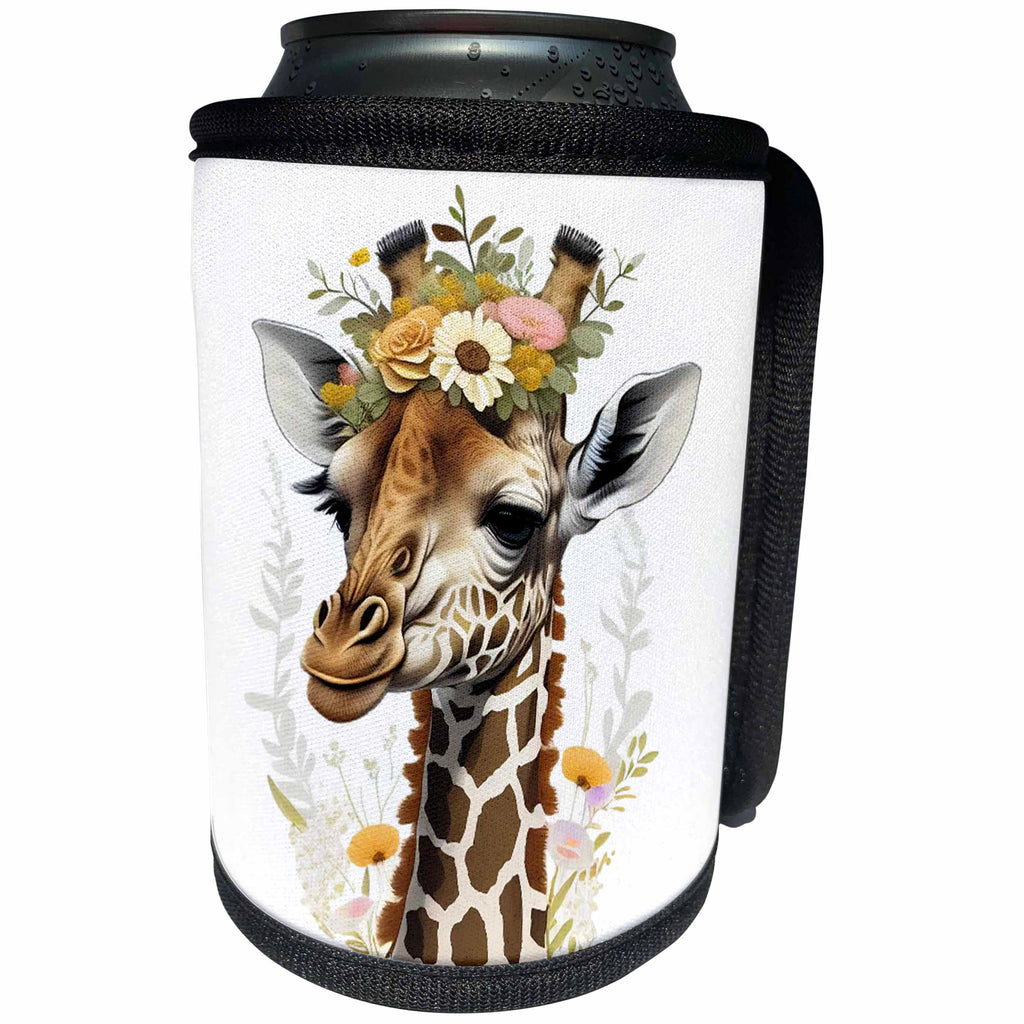 3dRose Floral Giraffe Illustration - Can Cooler Bottle Wrap (cc-383241)