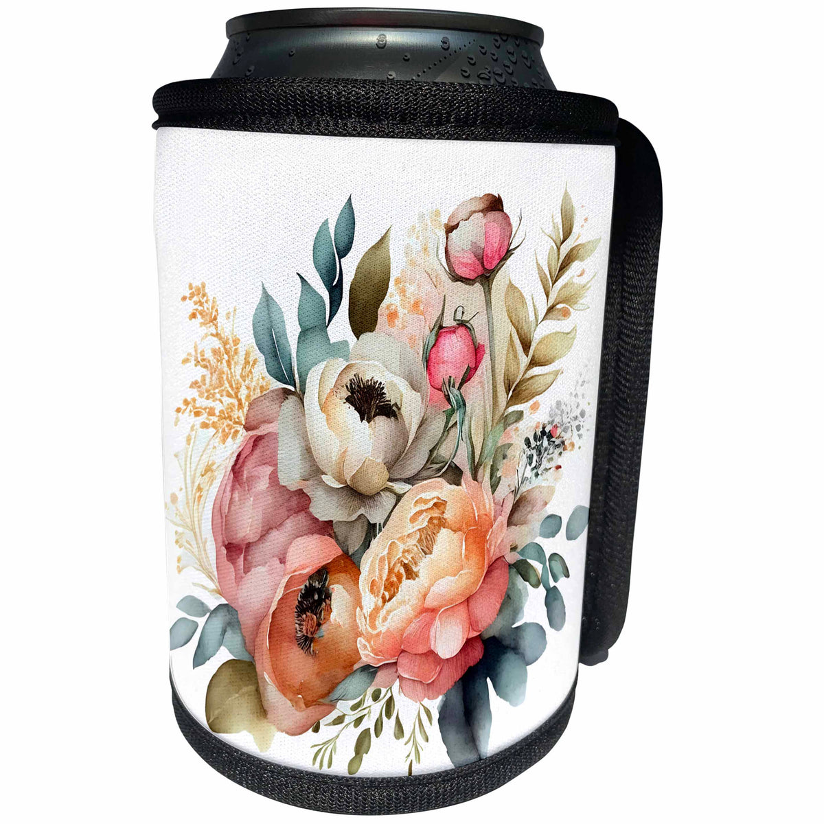 3dRose Pretty August Flowers Illustration - Can Cooler Bottle Wrap (cc-383242)