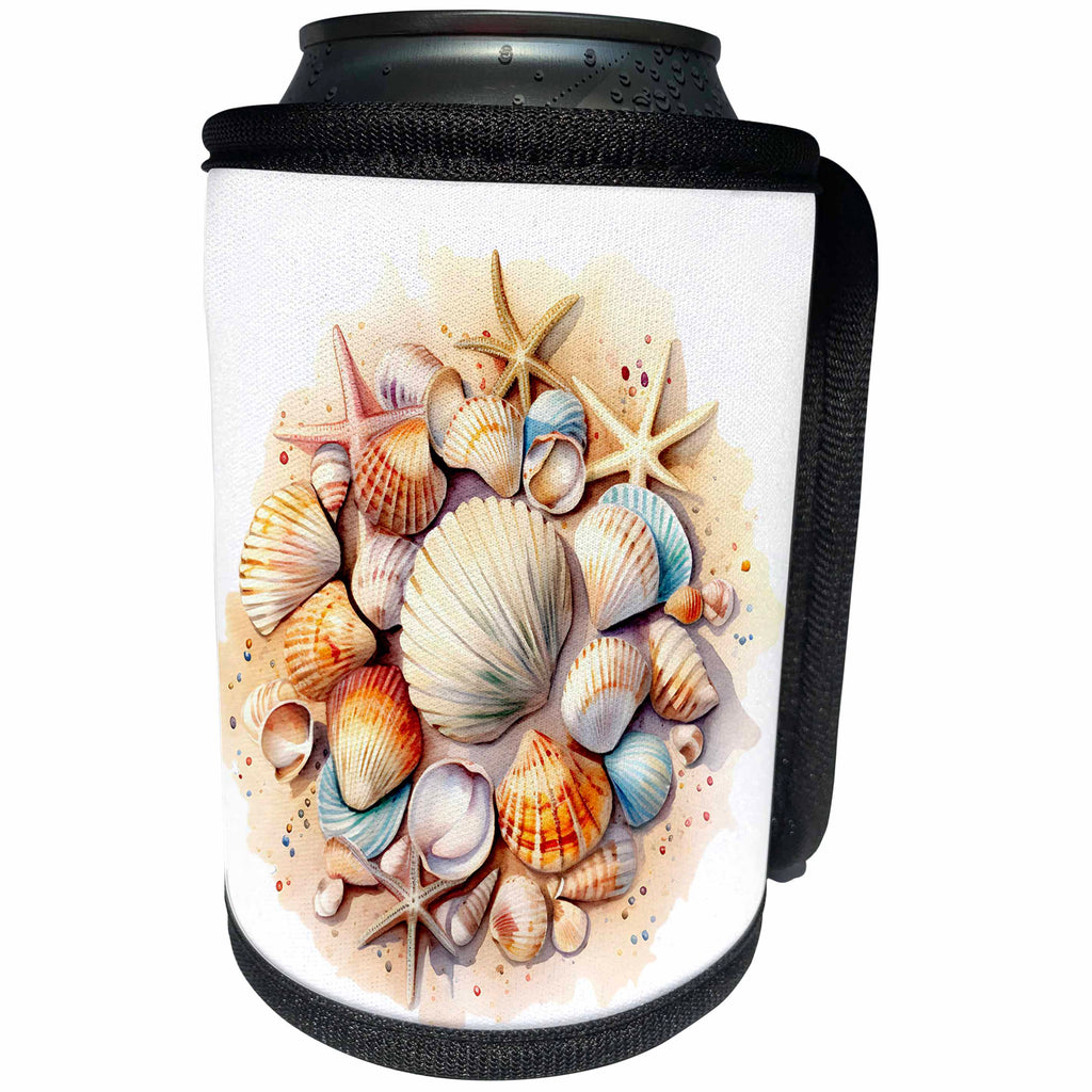 3dRose A Circle Of Seashells Illustration - Can Cooler Bottle Wrap (cc-383333)