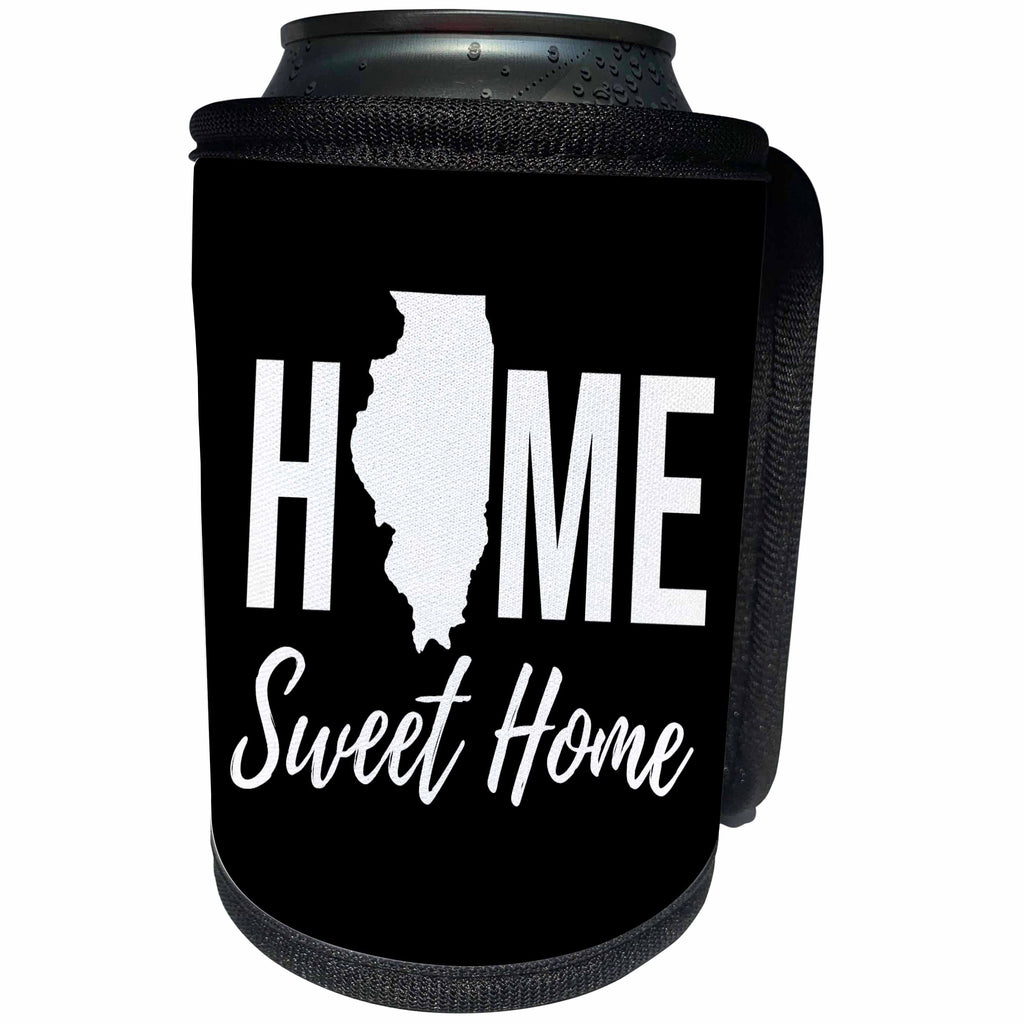 3dRose Home Sweet Home. Illinois state. Black background. - Can Cooler Bottle Wrap (cc-383381)