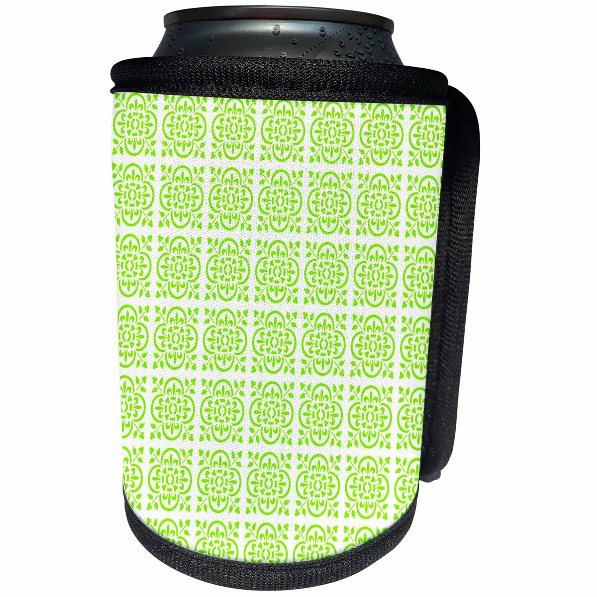 3dRose Art Deco Style Repeat Pattern Chartreuse Pale Green - Can Cooler Bottle Wrap (cc-383494)