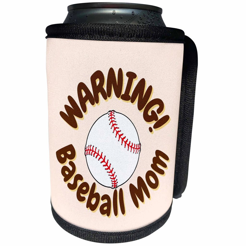 3dRose Baseball ball with Text Warning Baseball Mom - Can Cooler Bottle Wrap (cc-383567)